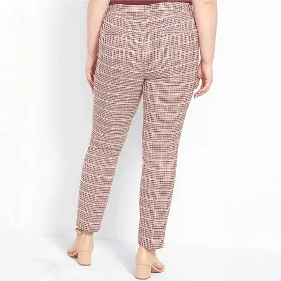 Lane Bryant Signature Fit Ankle 4 Season Women's Plaid Check Pants Rusty Red 26 - Picture 2 of 11